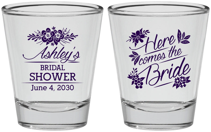 Personalized Bridal Shower Shot Glasses - Here Comes The Bride | 100000