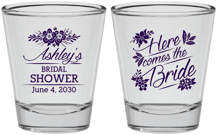 Personalized Bridal Shower Shot Glasses - Here Comes The Bride | 100000