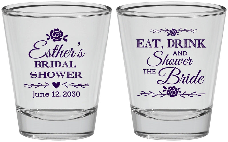 Personalized Bridal Shower Shot Glasses - Eat Drink Shower Bride | 100002