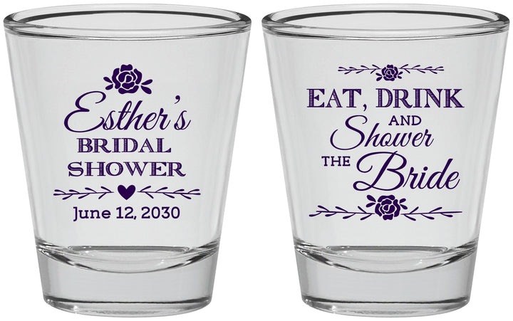 Personalized Bridal Shower Shot Glasses - Eat Drink Shower Bride | 100002