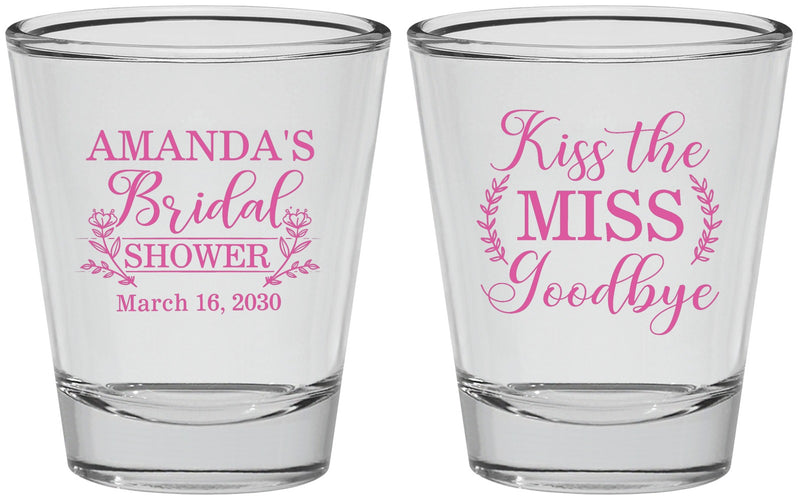Personalized Bridal Shower Shot Glasses - Kiss The Miss Goodbye | 100017