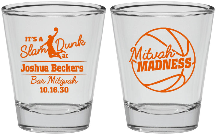 Personalized Bar Mitzvah Shot Glasses - 13th Birthday Basketball | 110000