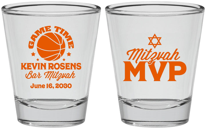 Personalized Bar Mitzvah Shot Glasses - 13th Birthday Basketball | 110001