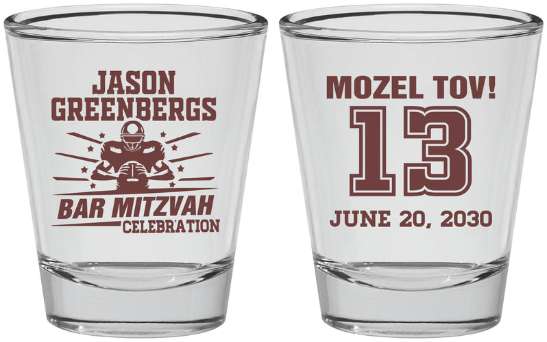 Personalized Bar Mitzvah Shot Glasses - 13th Birthday Football | 110002