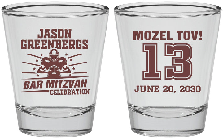 Personalized Bar Mitzvah Shot Glasses - 13th Birthday Football | 110002