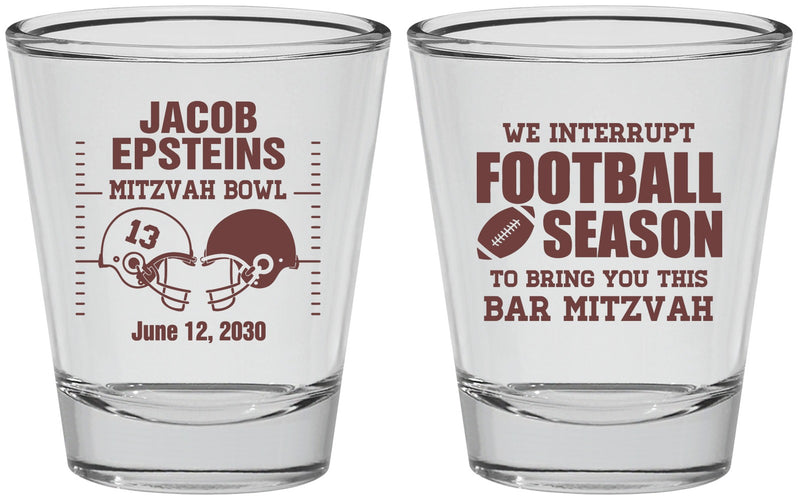Personalized Bar Mitzvah Shot Glasses - 13th Birthday Football | 110003