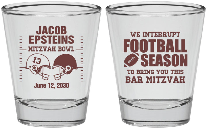 Personalized Bar Mitzvah Shot Glasses - 13th Birthday Football | 110003