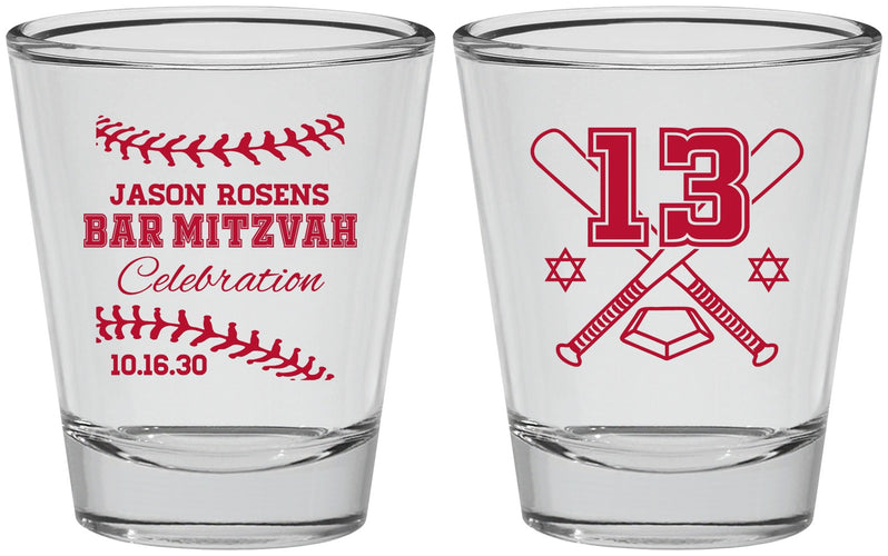 Personalized Bar Mitzvah Shot Glasses - 13th Birthday Baseball | 110005