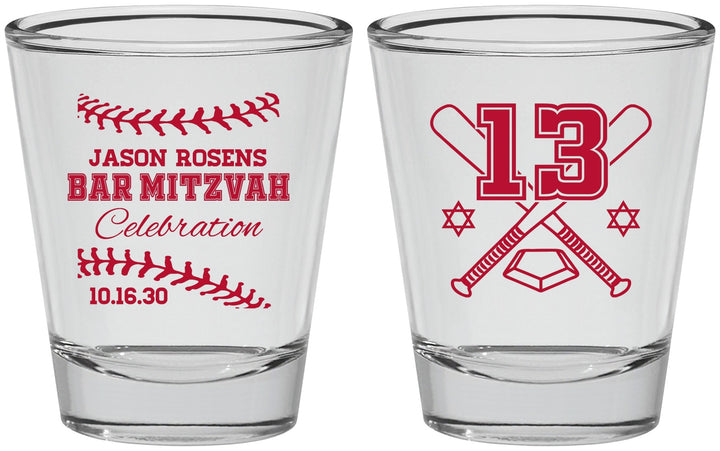 Personalized Bar Mitzvah Shot Glasses - 13th Birthday Baseball | 110005