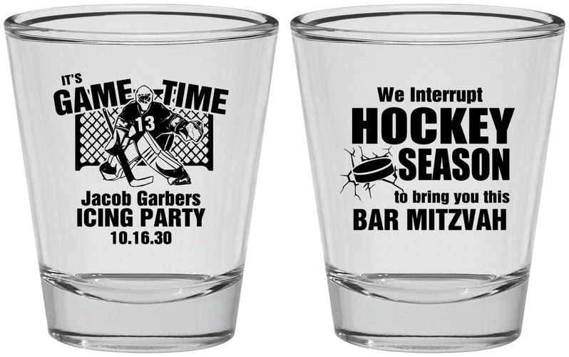 Personalized Bar Mitzvah Shot Glasses - 13th Birthday Hockey | 110006