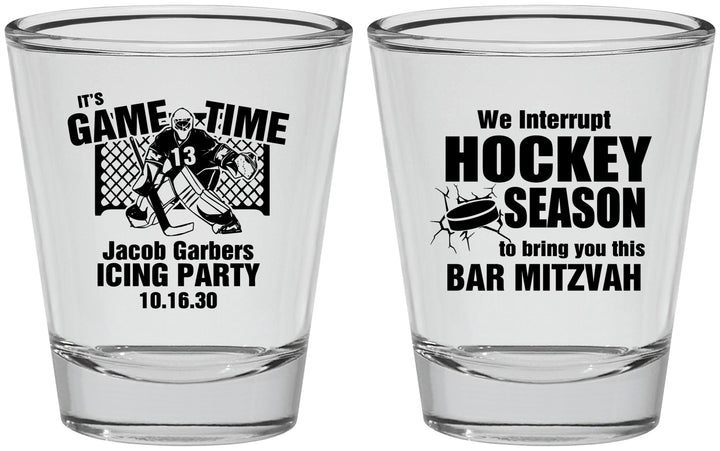Personalized Bar Mitzvah Shot Glasses - 13th Birthday Hockey | 110006
