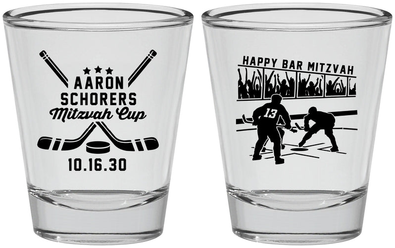 Personalized Bar Mitzvah Shot Glasses - 13th Birthday Hockey | 110007
