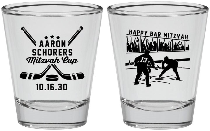 Personalized Bar Mitzvah Shot Glasses - 13th Birthday Hockey | 110007