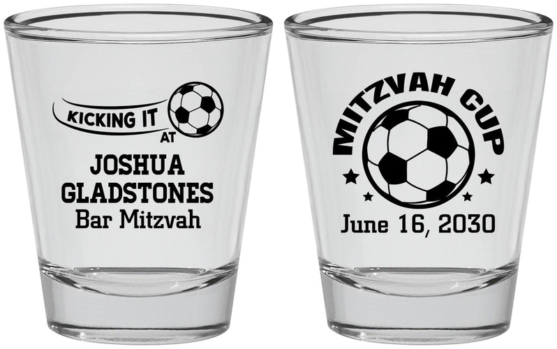 Personalized Bar Mitzvah Shot Glasses - 13th Birthday Soccer | 110008