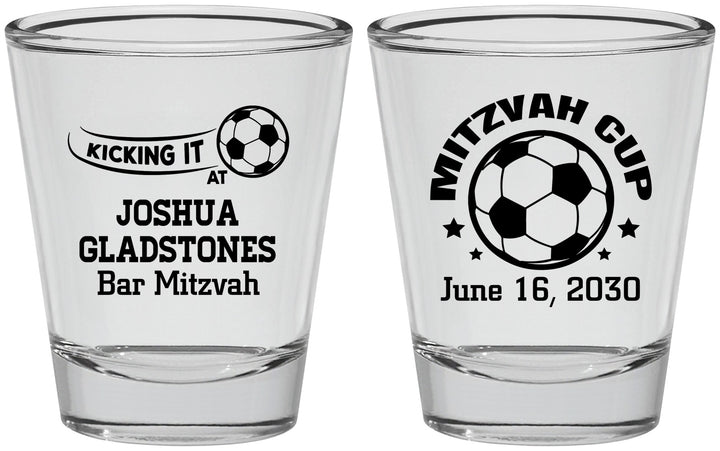 Personalized Bar Mitzvah Shot Glasses - 13th Birthday Soccer | 110008