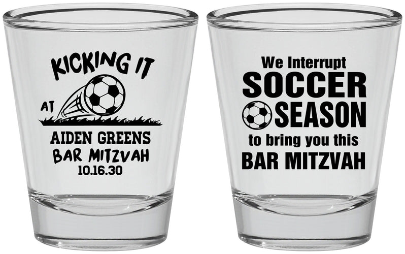 Personalized Bar Mitzvah Shot Glasses - 13th Birthday Soccer | 110009