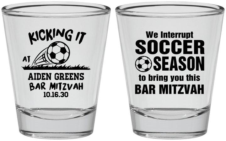 Personalized Bar Mitzvah Shot Glasses - 13th Birthday Soccer | 110009