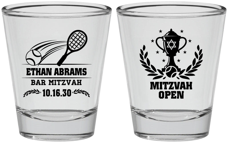 Personalized Bar Mitzvah Shot Glasses - 13th Birthday Tennis | 110011