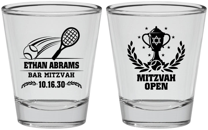 Personalized Bar Mitzvah Shot Glasses - 13th Birthday Tennis | 110011
