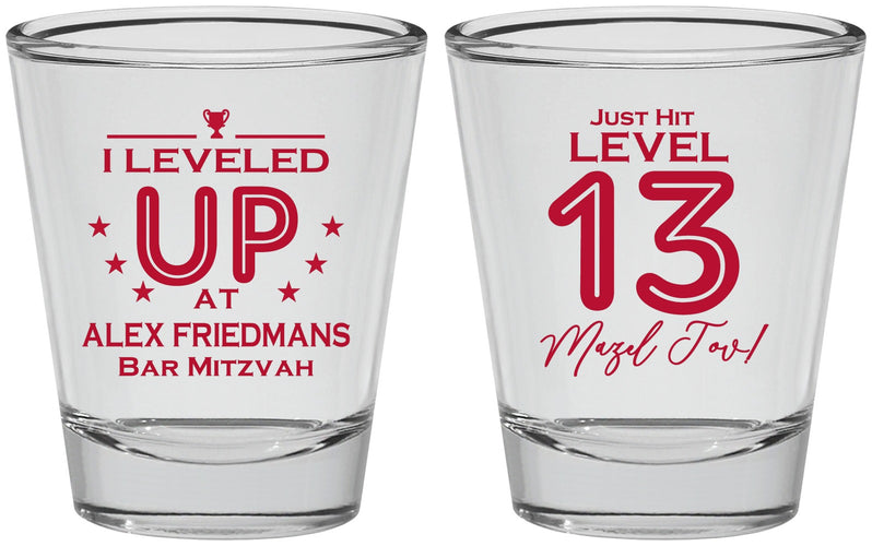 Personalized Bar Mitzvah Shot Glasses - 13th Birthday Video Game | 110014
