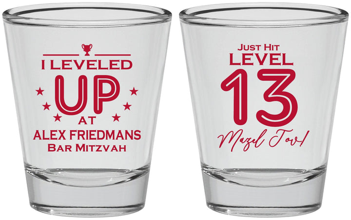 Personalized Bar Mitzvah Shot Glasses - 13th Birthday Video Game | 110014