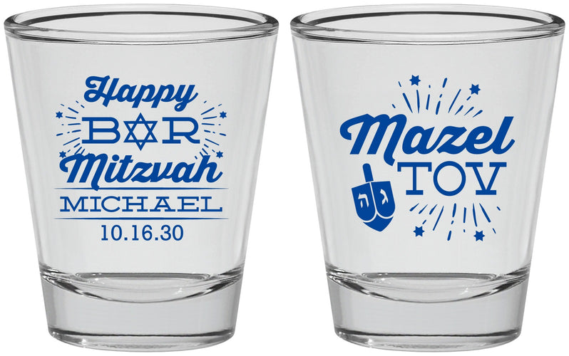Personalized Bar Mitzvah Shot Glasses - 13th Birthday Mazel Tov | 110017