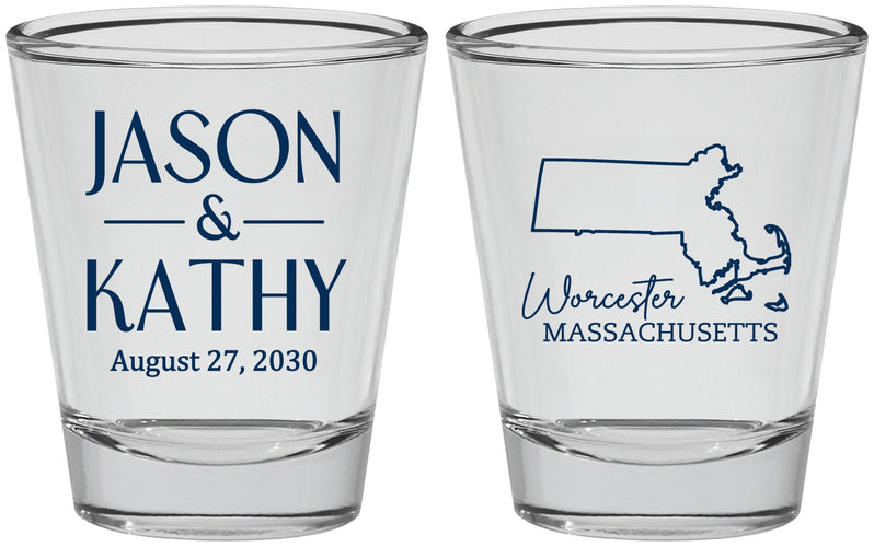 Personalized Wedding Shot Glasses - Massachusetts | 120