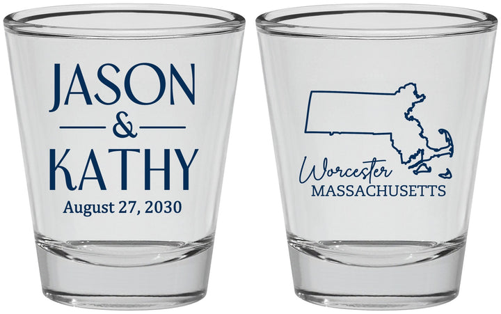 Personalized Wedding Shot Glasses - Massachusetts | 120