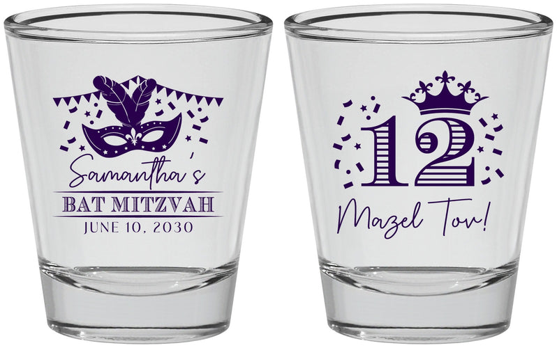 Personalized Bat Mitzvah Shot Glasses - 12th Birthday Mazel Tov | 120000
