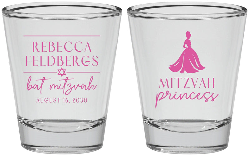 Personalized Bat Mitzvah Shot Glasses - 12th Birthday Princess | 120003