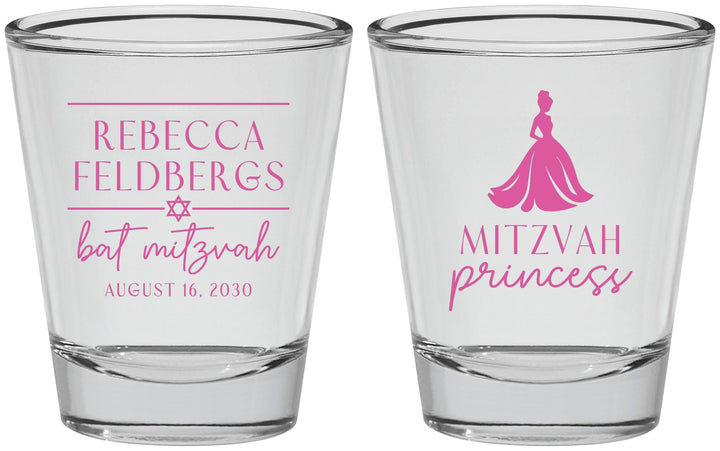 Personalized Bat Mitzvah Shot Glasses - 12th Birthday Princess | 120003