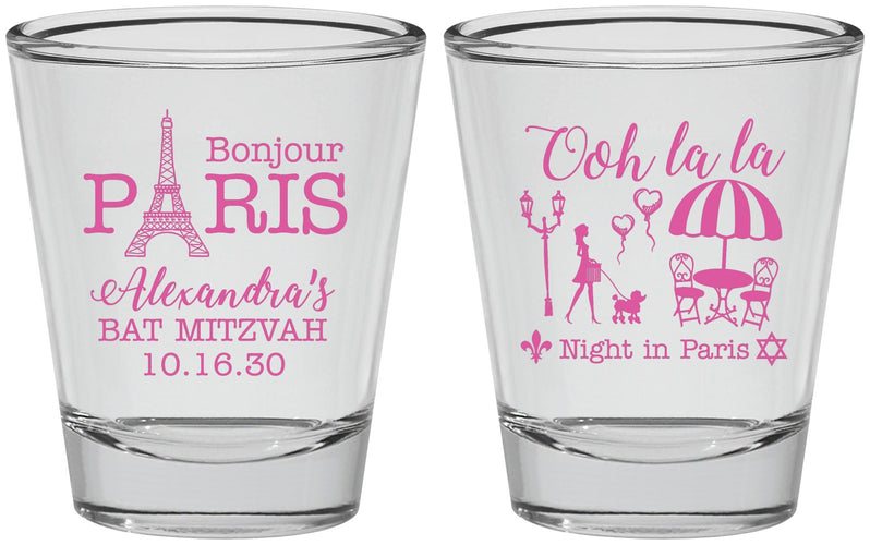 Personalized Bat Mitzvah Shot Glasses - 12th Birthday Paris | 120004