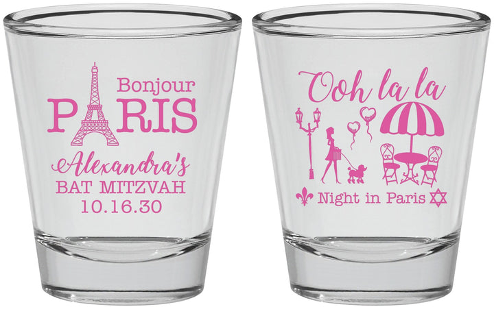 Personalized Bat Mitzvah Shot Glasses - 12th Birthday Paris | 120004