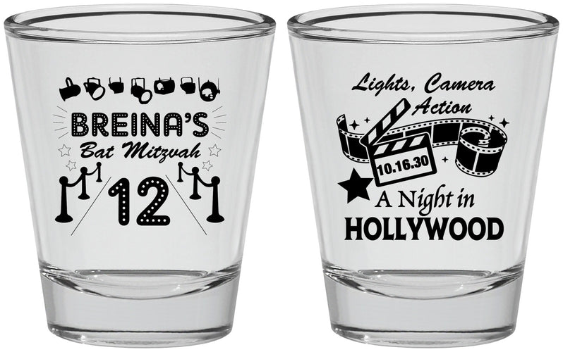 Personalized Bat Mitzvah Shot Glasses - 12th Birthday Hollywood | 120006