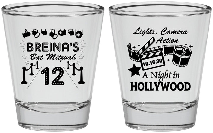 Personalized Bat Mitzvah Shot Glasses - 12th Birthday Hollywood | 120006