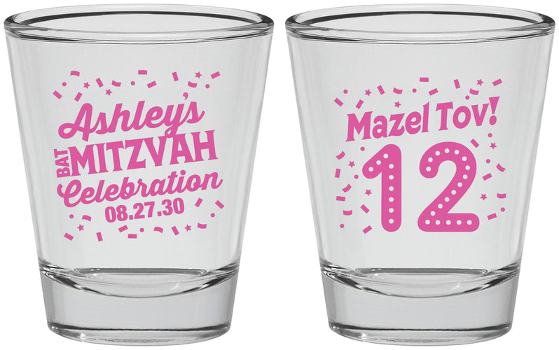 Personalized Bat Mitzvah Shot Glasses - 12th Birthday Mazel Tov | 120007