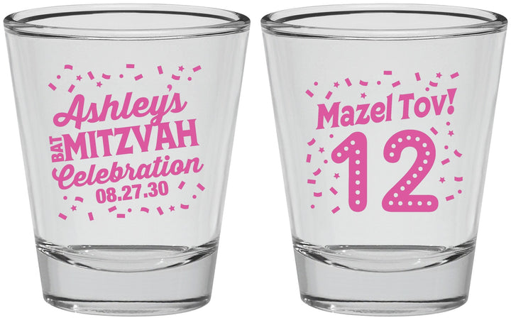 Personalized Bat Mitzvah Shot Glasses - 12th Birthday Mazel Tov | 120007