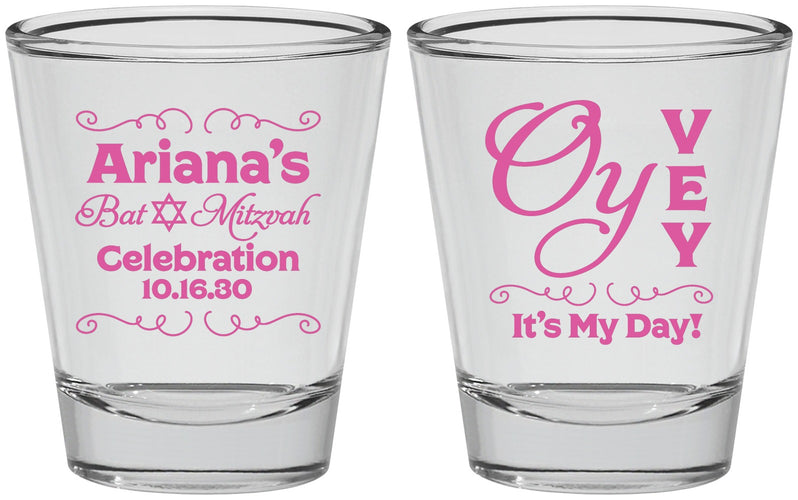 Personalized Bat Mitzvah Shot Glasses - 12th Birthday Oy Vey | 120008