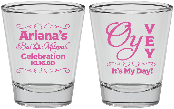 Personalized Bat Mitzvah Shot Glasses - 12th Birthday Oy Vey | 120008
