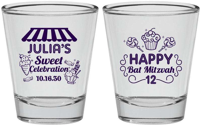 Personalized Bat Mitzvah Shot Glasses - 12th Birthday Cupcake | 120010