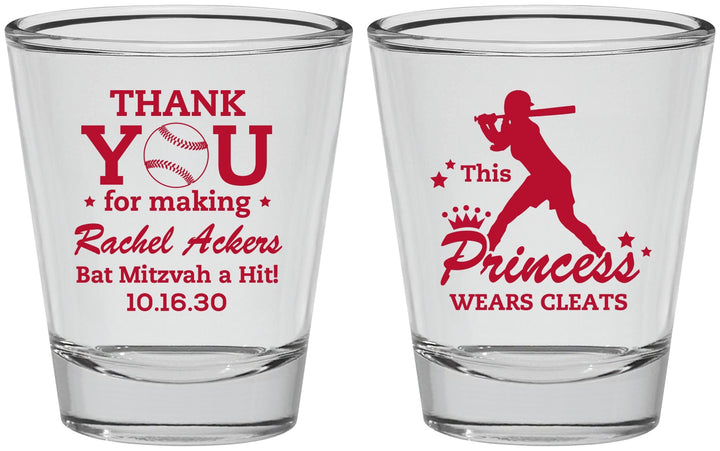 Personalized Bat Mitzvah Shot Glasses - 12th Birthday Softball | 120011