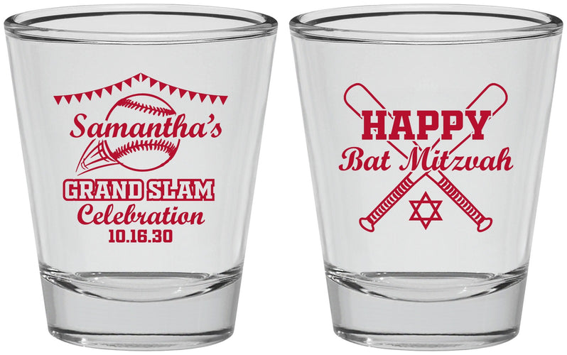 Personalized Bat Mitzvah Shot Glasses - 12th Birthday Softball | 120012