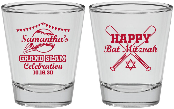 Personalized Bat Mitzvah Shot Glasses - 12th Birthday Softball | 120012