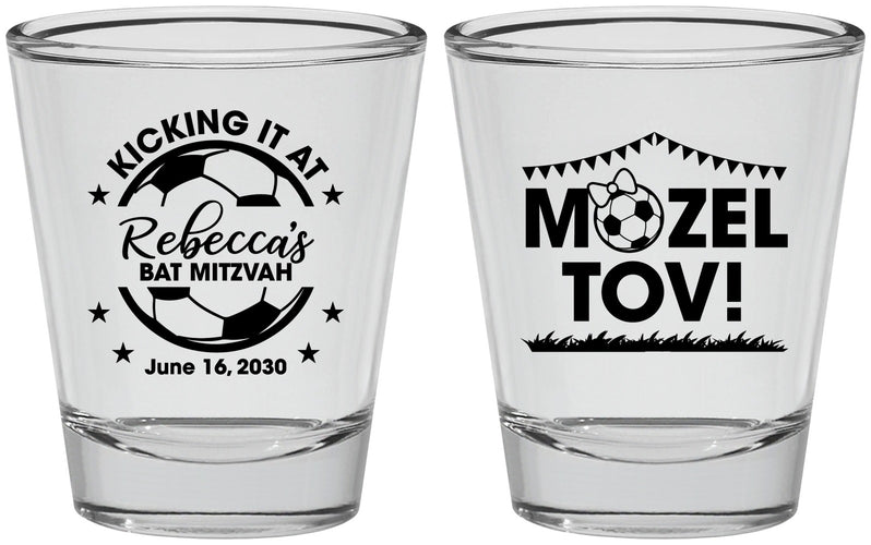 Personalized Bat Mitzvah Shot Glasses - 12th Birthday Soccer | 120013