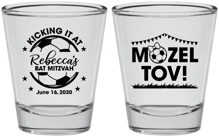 Personalized Bat Mitzvah Shot Glasses - 12th Birthday Soccer | 120013