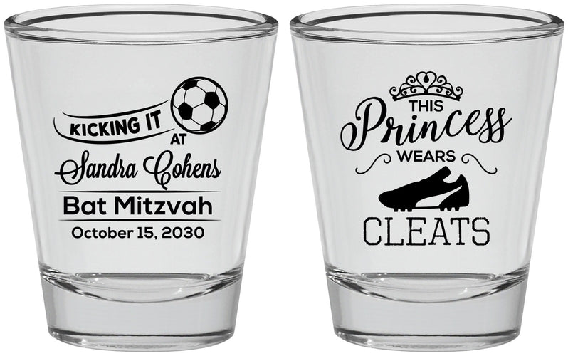 Personalized Bat Mitzvah Shot Glasses - 12th Birthday Soccer | 120014