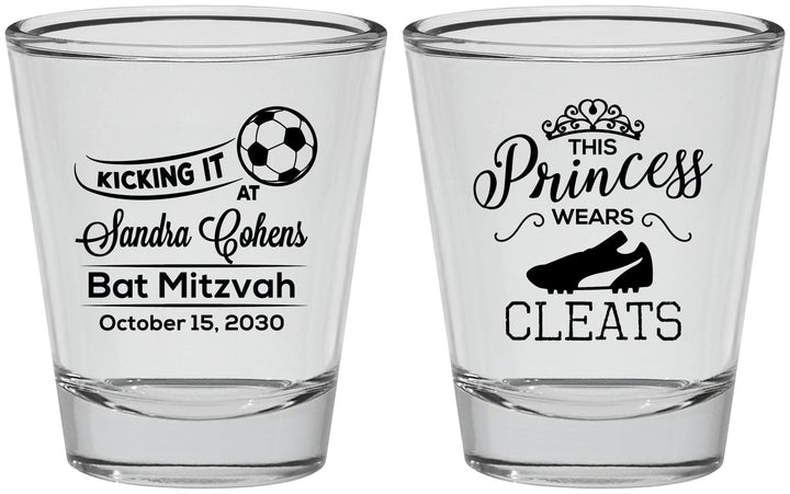 Personalized Bat Mitzvah Shot Glasses - 12th Birthday Soccer | 120014