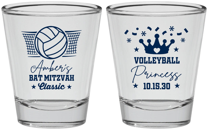Personalized Bat Mitzvah Shot Glasses - 12th Birthday Volleyball | 120015