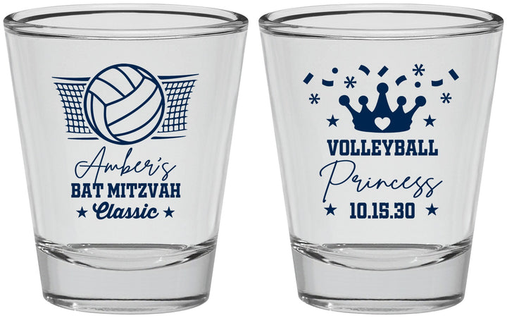 Personalized Bat Mitzvah Shot Glasses - 12th Birthday Volleyball | 120015