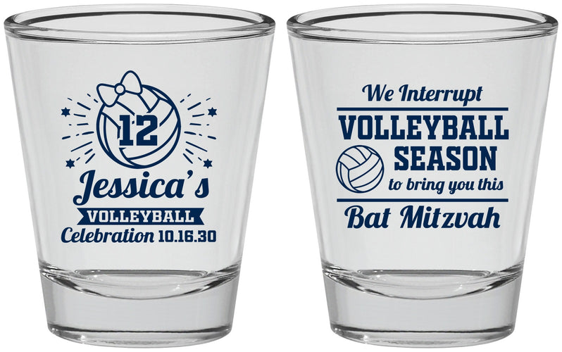Personalized Bat Mitzvah Shot Glasses - 12th Birthday Volleyball | 120016